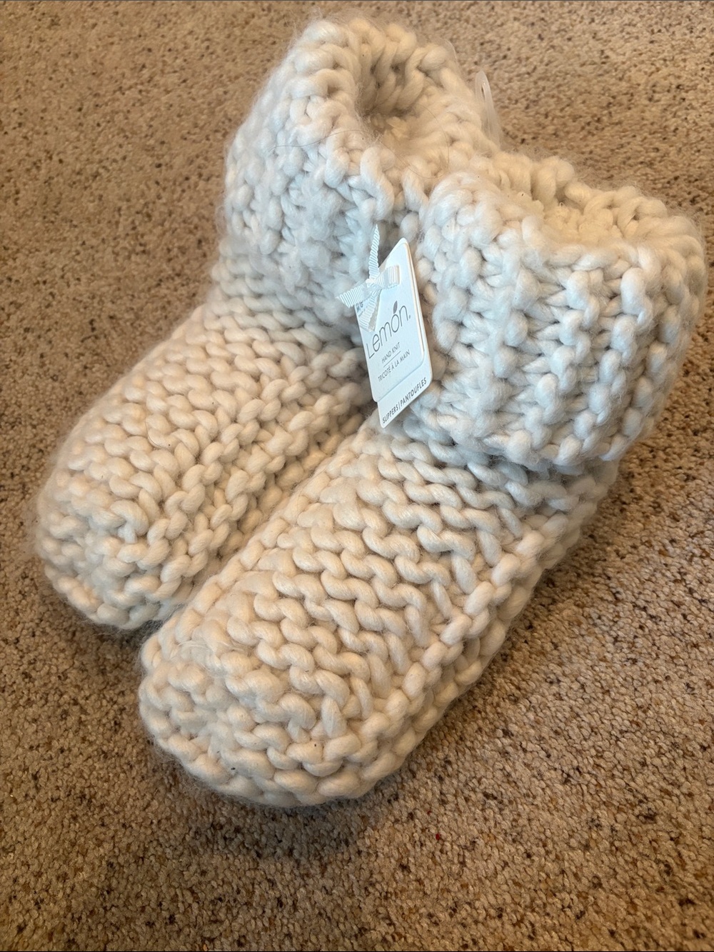 Lemon Chunky Hand Knit Cream Womens Slipper Boots